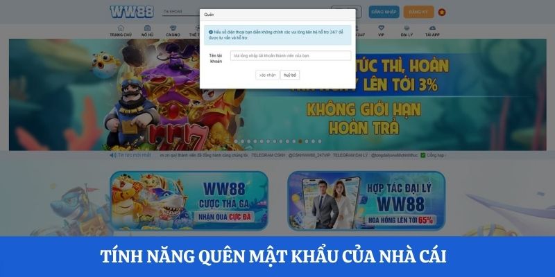 Tính năng quên mật khẩu đăng nhập của nhà cái WW88